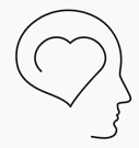 Outline of a human head with a heart shape inside.