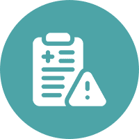 Medical clipboard with warning icon.