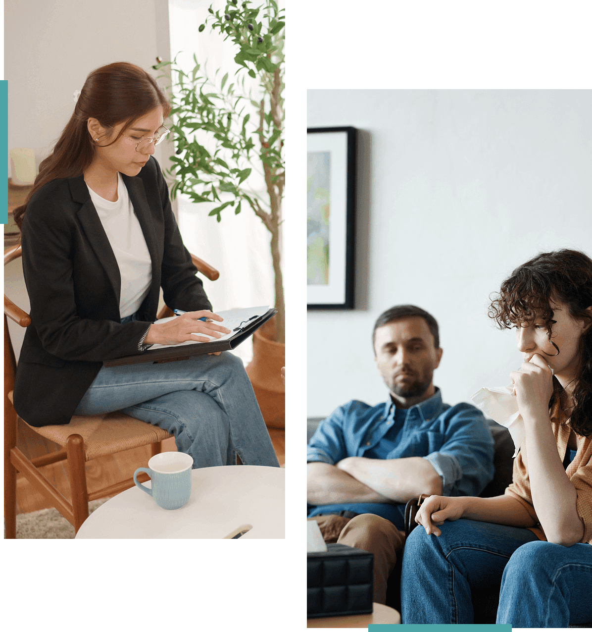 Therapist taking notes during a counseling session.