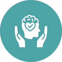 Brain and heart in hands icon.