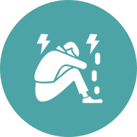 Person in distress with electrical symbols.